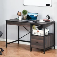 HOMCOM Home Office Writing Desk with File Storage Drawer, Walnut Brown(m-14)