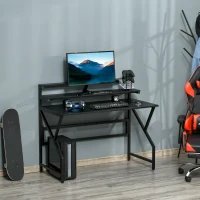 HOMCOM Modern Computer Desk, 47" Writing Desk with Elevate Shelves for Home Office, Black(m-10)