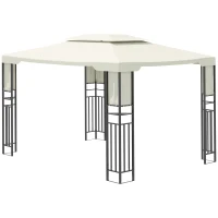 Outsunny 10' X 13' Outdoor Patio Gazebo with Double Vented Roof, Storage Shelves, Steel Frame for Lawn, Backyard and Deck, Cream White(m-10)