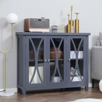 HOMCOM Sideboard, Buffet Cabinet with 3 Tempered Glass Doors, Arc Pattern and Adjustable Storage Shelf, Credenza, Gray(m-10)