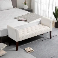 HOMCOM Upholstered Bedroom Bench with Button Tufted Design, End of Bed Bench with Arms and Solid Wood Legs, Cream White(m-10)