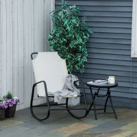 Outsunny Garden Rocking Chair, Outdoor Indoor Sling Fabric Rocker for Patio, Balcony, Porch, Cream White(m-8)