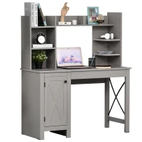 HOMCOM Home Office Computer Desk with Hutch and Storage Cabinet and 6 Shelves, Grey(m-12)
