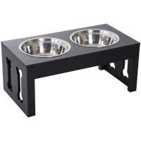 PawHut 23" Modern Decorative Raised Dog Bowls, Wooden Heavy Duty Pet Food and Water Bowl, Elevated Feeding Station, Black(m-11)