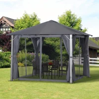 Outsunny 10' x 10' Patio Gazebo, Outdoor Gazebo Canopy Shelter with Netting & Curtains, Vented Roof, for Garden, Lawn, Backyard and Deck, Dark Gray(m-10)