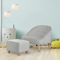 Qaba Kids Sofa Set, Toddler Chair, Sofa & Ottoman for Bedroom, Playroom, Children's Couch for 3-5 Years, Grey(m-10)