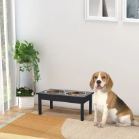 PawHut 23" Wooden Heavy Duty Dog Food Bowls Pet Elevated Feeding Station -Black(m-10)