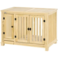 PawHut Wooden Dog Crate, Indoor Dog Kennels with Cushion Drawer Bowl Storage for Small Dogs, 37.5" x 23" x 27.5", Natural(m-11)