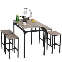 HOMCOM 5 Piece Modern Dining Table and 4 Stools Industrial Dining Set with Footrest & Metal Legs, For Kitchen, Natural(m-1)