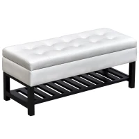 HomCom 44" Tufted Faux Leather Ottoman Storage Bench With Shoe Rack - White(m-11)