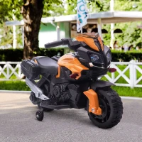 Aosom 6V Electric Motorcycle for Kids, Dirt Bike, Battery-Powered Ride-On Toy Off-Road Street Bike with Pedal, Headlights, and Training Wheels, Orange(m-10)