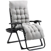 Outsunny Padded Zero Gravity Chair, Folding Recliner Chair with Cup Holder Cushion, Gray(m-14)