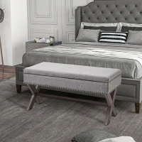 HOMCOM 35.75" Storage Ottoman, Upholstered Storage Bench with Hidden Space, Nailhead Trim and X-Shaped Wood Legs, for Living Room, Entryway, Bedroom, Grey(m-10)