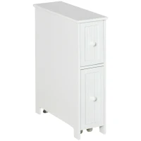 kleankin Slim Bathroom Cabinet, Freestanding Storage Cabinet, Toilet Paper Holder with Two Drawers, Side Towel Rack, and Wheels, 7 x 20.5 x 24.75 Inches, White(m-11)