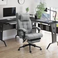 Vinsetto Executive Linen-Feel Fabric Office Chair High Back Swivel Task Chair with Adjustable Height Upholstered Retractable Footrest, Headrest and Padded Armrest, Light Grey(m-11)