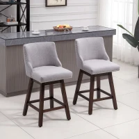 HOMCOM 28" Swivel Bar Height Bar Stools Set of 2, Armless PU Leather Upholstered Barstools Chairs with Nailhead Trim and Wood Legs, Light Grey(m-10)