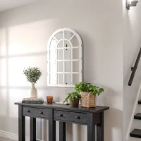 HOMCOM 43" x 27.5" Large Wall Mirror, Arch Window Mirror for Wall Decor in Living Room, Bedroom, Entryway, Rustic White(m-14)