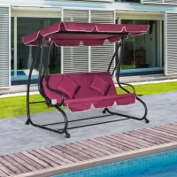 Outsunny 3-Seat Outdoor Patio Swing Chair, Converting Flatbed, Outdoor Swing Glider with Adjustable Canopy, Removable Cushion and Pillows, for Porch, Garden, Poolside, Backyard, Red(m-10)