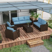 Outsunny Patio Furniture Set, Cushions, Sofa, Loveseat, Storage Table, Blue(m-10)