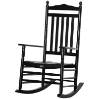 Outsunny Traditional Wooden High-Back Rocking Chair for Porch, Indoor/Outdoor, Black(m-11)