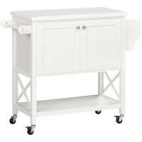 HOMCOM Rolling Kitchen Island Cart with Rubberwood Top and Storage, White(m-10)