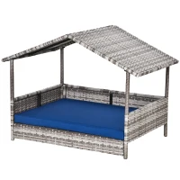 PawHut Pet House Wicker, for Indoor/Outdoor Rattan Furniture, with Water-Resistant and Removable Cushions, Elevated Bottom, Dark Blue(m-12)