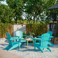 Outsunny Adirondack Chair with Cup Holder, All Weather Patio Chair HDPE Lounger, Fire Pit Seating High Back and Wide Seat for Outdoor, Backyard, Garden, Deck, Lawn, Light Blue(m-10)
