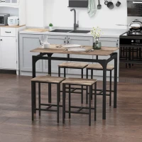 HOMCOM 5 Piece Modern Dining Table and 4 Stools Industrial Dining Set with Footrest & Metal Legs, For Kitchen, Natural(m-14)