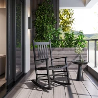 Outsunny Outdoor Rocking Chair, Patio Rocking Chair with Smooth Curves, High Density Wooden Rockers for Lawn Garden Porch, Supports Up to 350lbs, Black(m-10)