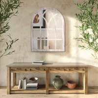 HOMCOM 41" x 31.5" Large Rustic Wall Mirror, Arch Window Mirror for Wall Decor in Living Room, Bedroom, Entryway, Natural(m-10)