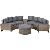 Outsunny 8 Piece Outdoor Rattan Sofa, Half Round Patio Furniture Set with Side Tables, Umbrella Hole, and Cushions, Mixed Kahki and Mixed Gray(m-21)