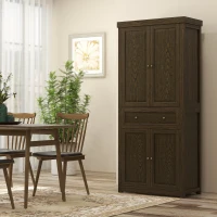 HOMCOM 72.5" Kitchen Pantry Cabinet, Tall Storage Cabinet with Doors, Drawer, and Adjustable Shelves, Distressed Espresso(m-11)