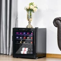 HOMCOM 18 Bottle Wine Cooler, Mini Beverage Fridge, Freestanding Wine Cellar with Digital Temperature Control, 3 Removable Shelves, Glass Door, Alarm Function and LED Lighting, Black(m-10)