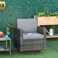 Outsunny Outdoor Swivel Rocker, PE Wicker Dining Chair, 360 Degree Swivel Patio Glider with Cushions for Backyard, Lawn, Garden, Deck, Porch, Steel Frame, Gray(m-9)
