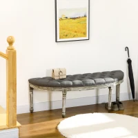 HOMCOM Vintage Semi-Circle End of Bed Bench, Upholstered Bedroom Entryway Bench with Tufted Linen-Touch Fabric with Rubberwood Legs, Gray(m-10)