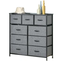 HOMCOM 9 Drawers Storage Chest Dresser Organizer Unit w/ Steel Frame, Wood Top, Easy Pull Fabric Bins, for Hallway, Closet, Entryway, Black & Gray(m-11)