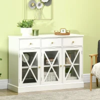 HOMCOM Farmhouse Style Kitchen Sideboard Serving Buffet Storage Cabinet w/ 3 Drawers(m-10)