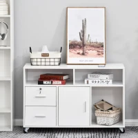 HOMCOM Printer Stand Home Office Mobile Storage Cabinet Organizer Desktop with Caster Wheels, 2 Locking Breaks and Drawer, White(m-10)