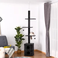 PawHut Cat Tree Floor to Ceiling Condo w/ Jute Scratching Post Dangling Ball Adjustable 86.5" H -96.5" H, Grey(m-9)