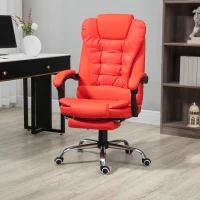 HOMCOM High Back Ergonomic Executive Office Chair, PU Leather Computer Chair with Retractable Footrest, Lumbar Support, Padded Headrest and Armrest, Red(m-15)