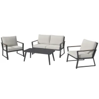 Outsunny 4 Piece Patio Furniture Set, Aluminum Conversation Set, Outdoor Garden Sofa Set with Armchairs, Loveseat, Center Coffee Table and Cushions, Cream White(m-11)