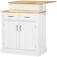HOMCOM Kitchen Island with 2-Level Rubber Wood Tabletop, Island Table with Adjustable Shelves and Drawers, White(m-11)