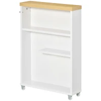 Kleankin Slim Bathroom Cabinet with Castor Wheels Storage Organizer and Wood Shelves To Fit In Small Spaces, White(m-17)