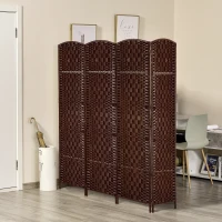 HOMCOM Room Divider, 4 Panel Folding Privacy Screen, 6FT Tall Portable Wicker Weave Partition Wall Divider for Bedroom, Home Office, Brown(m-10)