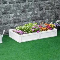 Outsunny 48" x 24" Raised Garden Bed Kit, Divisible Planting Box DIY Garden Elevated Planter for Outdoor & Indoor Backyard, Wood Imitating Grain, Easy Assembly, with 6 Stakes, White(m-10)