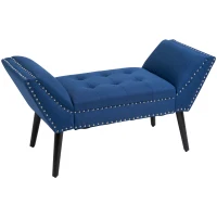 HOMCOM Modern Button Tufted Sitting Bench/Accent Fabric Upholstered Ottoman for Bedroom or Living Room, Blue(m-12)