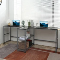 HOMCOM 83" Two Person Computer Desk with 2 Storage Shelves, Double Desk Workstation with Book Shelf,  Long Desk Table for Home Office, Black(m-10)