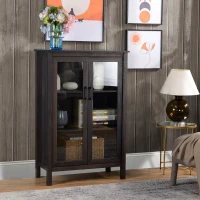 HOMCOM Sideboard Buffet Cabinet, Kitchen Storage Cabinet, Accent Cabinet with Double Glass Doors and Adjustable Shelves, Brown(m-12)