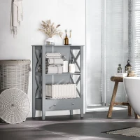 kleankin X- Frame Freestanding Floor Bathroom Storage with Two Drawers, Storage Organizer, Cabinet with 3 Shelves, Gray(m-15)
