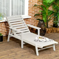 Outsunny Outdoor Chaise Lounge Chair, Heavy-Duty Plastic HDPE Pool Furniture with 5 Positions Reclining Backrest & Aluminum Frame for Beach, Tanning, Poolside, Patio, Light Gray(m-11)